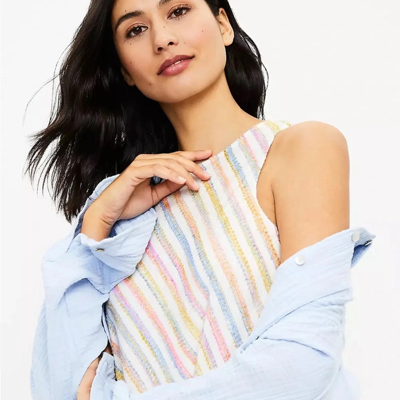 $3/15 Lou & Grey /Loft Rainbow Stripe Textured Dress Size S (fits like M) - Picture 3 of 7